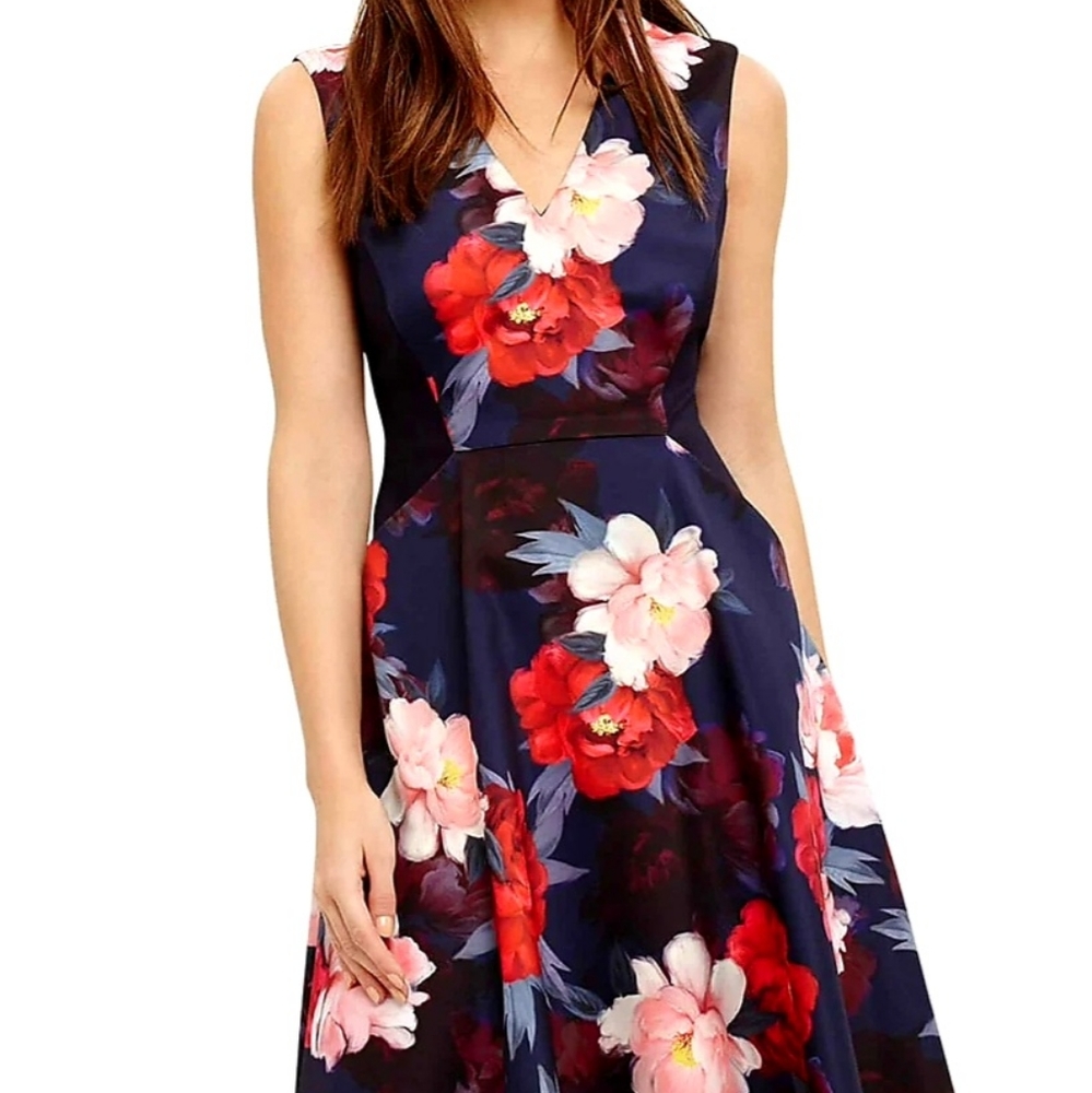 NWT! Phase Eight Elba Florat Fit & Flare Dress, Navy Sz 6